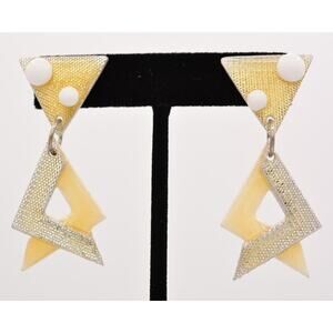 MAM Vintage Dangle Earrings Gold White Silver Lightweight Pierced Signed Bin5